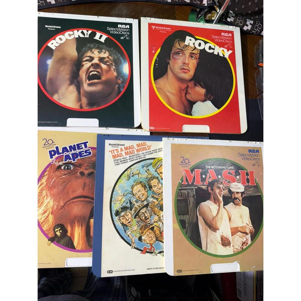 Lot o 5 RCA Selectavision CED Videodisc Rocky Rocky 2 MASH Planet Apes MAD WORLD